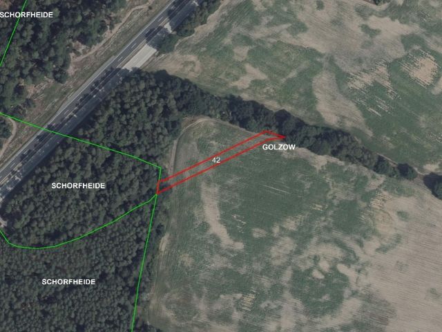 Lageskizze mit Luftbildunterlegung - Vertragslos genutzte Landwirtschaftsfläche **südöstlich der A11 und etwa 10 km vom Kloster Chorin entfernt**