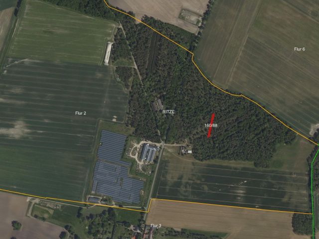 Umgebungsskizze Flurstück 160/88 - Zwei bis 30.09.2029 verpachtete Splitterflächen in der Altmark