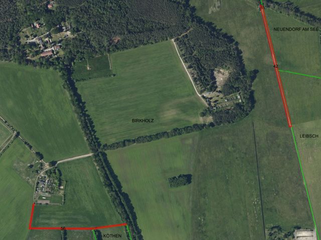Lageskizze mit Luftbildunterlegung - 2 Grundstücke nahe dem Köthener See / im Berliner Umland **teilweise vertragslose Nutzung**