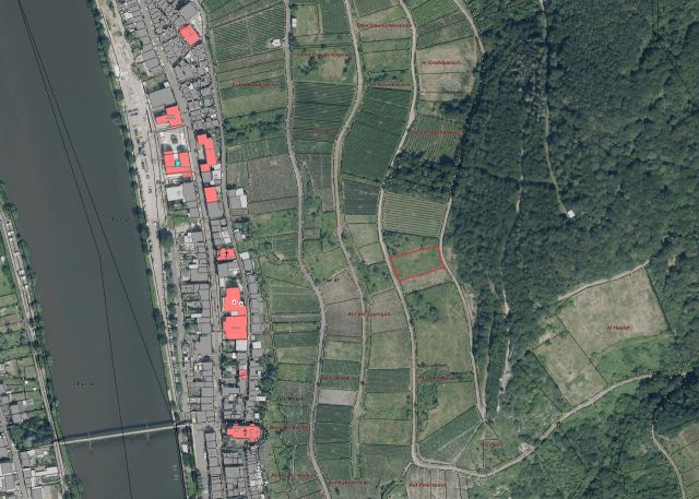 Lageskizze mit Umgebung und Luftbildunterlegung - Weinbergsbrachfläche in der Weinbaugemeinde Zell an der Mosel