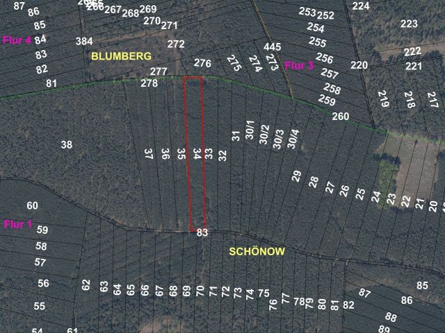 Lageskizze mit Luftbildunterlegung - Über 1 Hektar vertragsfreie Waldfläche **innerhalb des Blumberger Waldes** im Landkreis Uckermark