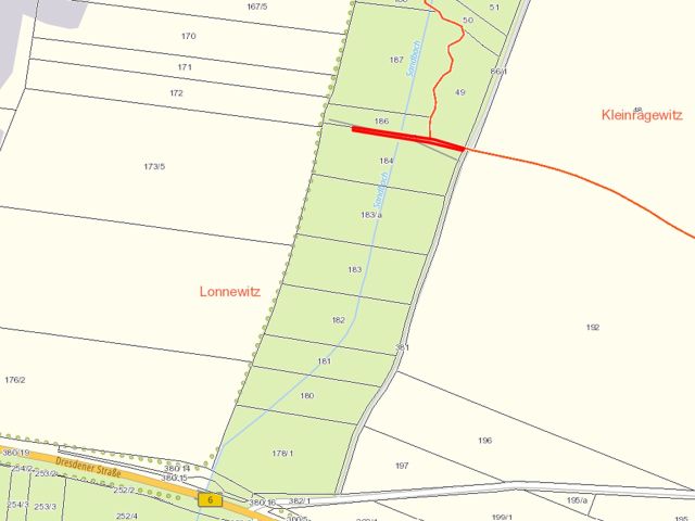 Lageskizze - Grünland & vertragslos genutzter Feldweg über den Sandbach