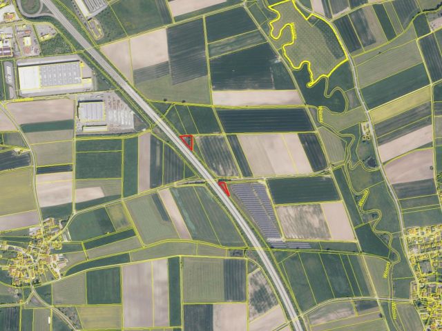 Lageskizze mit Umgebung und Luftbildunterlegung - Vertragslos genutzte Landwirtschafts-/Grünflächen nördlich der A7 in Mittelfranken