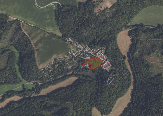Lageskizze mit Umgebung und Luftbildunterlegung - 0,8 ha Wald unterhalb des Schlosses Rammelburg **vertragsfrei**