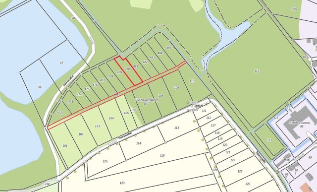 Lageskizze - Flurstück 480 und Wegeflurstück 486 - Vertragsfreie Waldfläche nahe dem Baggersee & dem Schloss Gusow