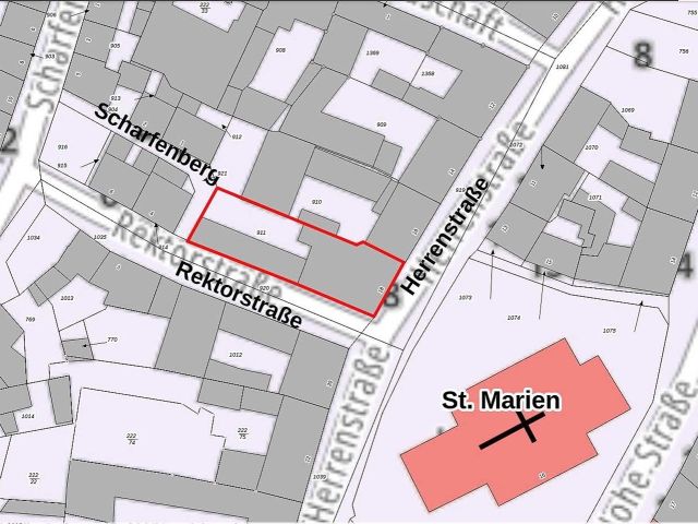 Lageskizze - Denkmalgeschütztes, ruinöses Wohn- und Geschäftshaus mit Nebengebäuden gegenüber der Stadtkirche St. Marien