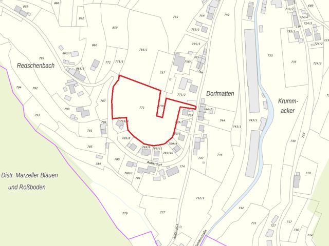 Umgebungsskizze - Landwirtschafts-/ Grünlandfläche neben Wohnbebauung im Südschwarzwald und ca. 30 km nördlich von Basel