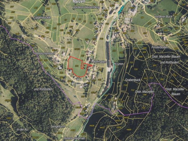 Umgebungsskizze - Landwirtschafts-/ Grünlandfläche neben Wohnbebauung im Südschwarzwald und ca. 30 km nördlich von Basel