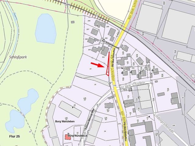 Lageskizze mit Umgebung - Vertragsfreie Straßenbegleitfläche neben Wohnbebauung **nahe der Burg Wanzleben und dem Schlosspark**
