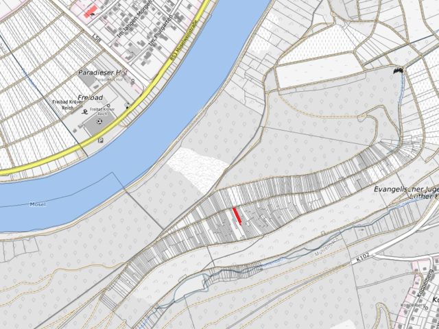 Lageskizze mit Umgebung - Brachliegende Weinanbaufläche im Weinort Wolf in einer Moselschleife nahe dem ´Aussichtspunkt Mühlental´