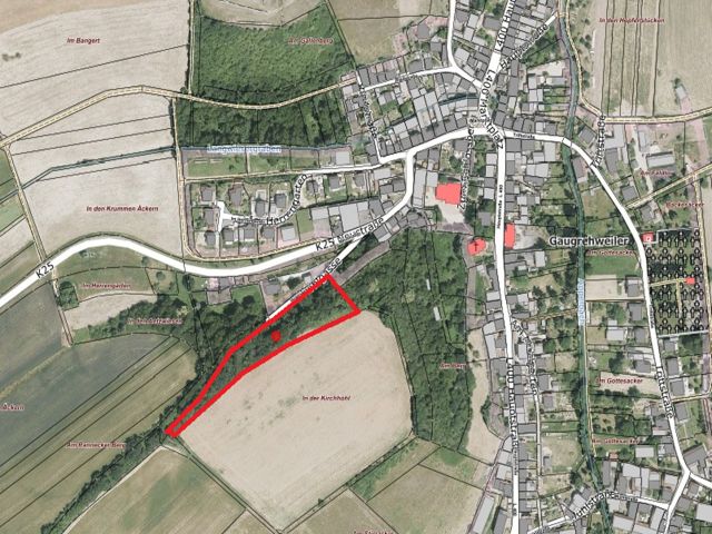 Lageskizze mit Luftbildunterlegung sowie Umgebung - Wald in der Nordpfalz am westlichen Ortsrand
