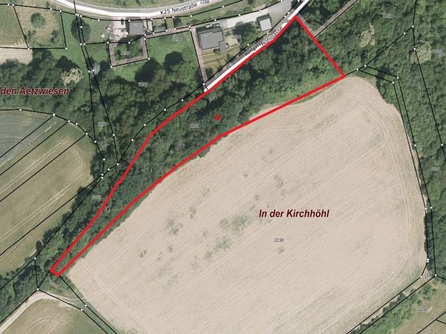 Lageskizze mit Luftbildunterlegung - Wald in der Nordpfalz am westlichen Ortsrand