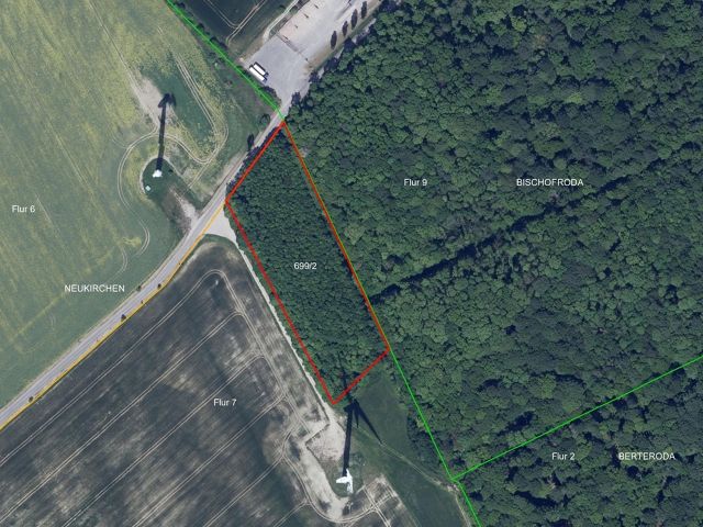 Lageskizze mit Luftbildunterlegung - 18/181 Miteigentumsanteil an einer Waldfläche mit über 1 Hektar **nahe dem Nationalpark Hainich**