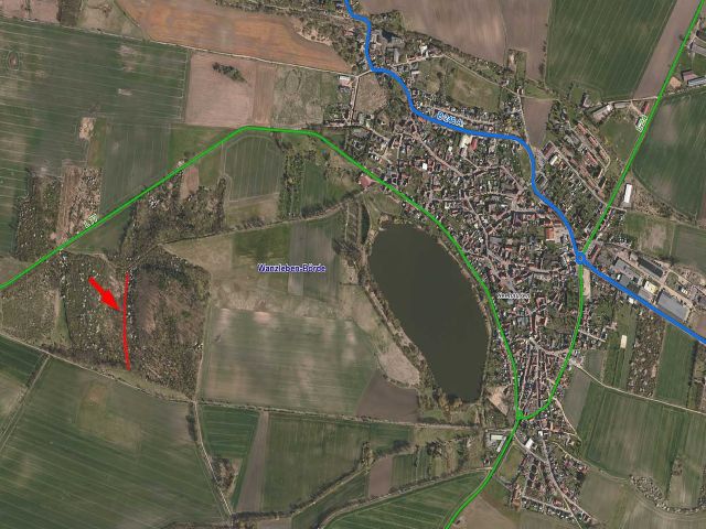 Lageskizze mit Luftbildunterlegung sowie Umgebung - Wald westlich des See Seehausen im Landkreis Börde