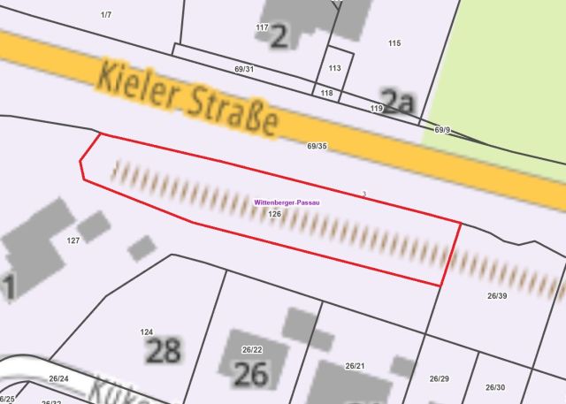 Lageskizze - Innerörtliche Freifläche mit Baumbestand inmitten der Wohnbebauung nur ca. 18 km vom Ostseestrand entfernt in Schleswig-Holstein