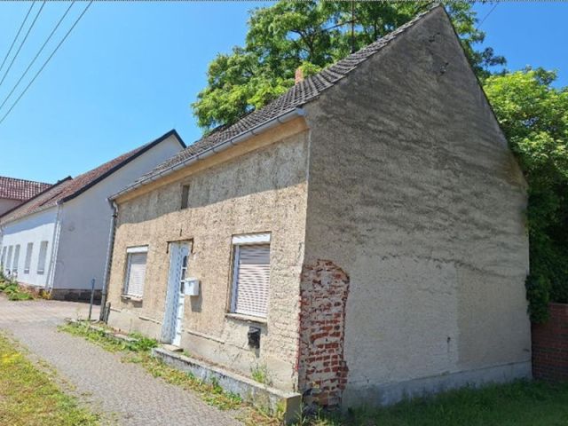 Blick auf Verkaufsgegenstand und Umgebung - Leerstehendes, stark sanierungsbedürftiges Einfamilienhaus im Dreiländereck von Sachsen, Brandenburg und Sachsen-Anhalt 