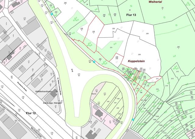 Lageskizze - 14 überwiegend zusammenhängende Wald- und Unlandflächen nahe der B 42 **vertragslos genutzt**