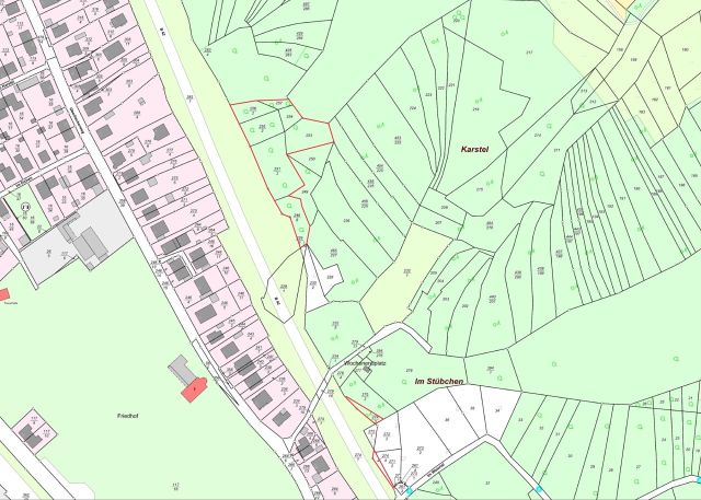 Lageskizze - 9 überwiegend zusammenhängende Wald- und Unlandflächen nahe der B 42 **vertragslos genutzt**
