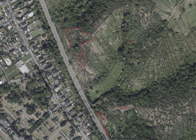 Lageskizze - 9 überwiegend zusammenhängende Wald- und Unlandflächen nahe der B 42 **vertragslos genutzt**