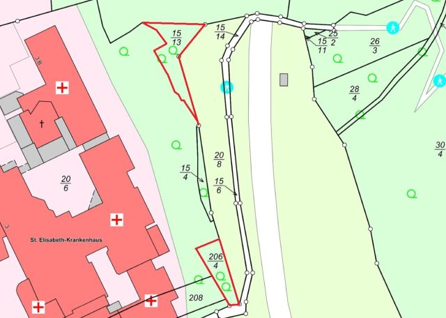 Lageskizze - Vertragslos genutzte Waldflächen nahe der B 42 und des St. Elisabeth Krankenhauses