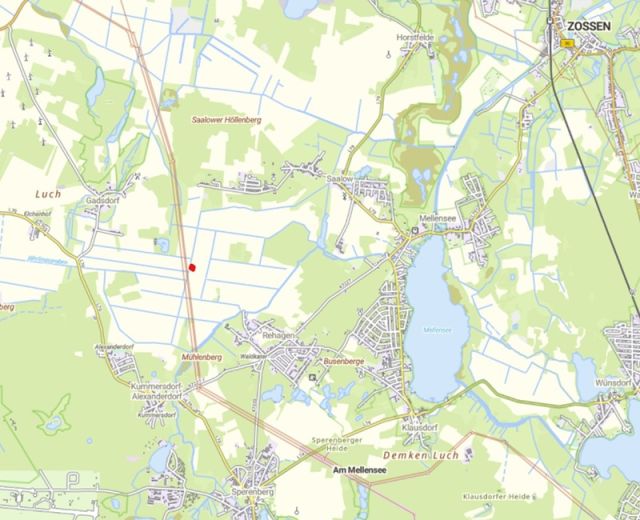 Umgebungsskizze - Vertragslos genutzte Ackerfläche ca. 30 km südlich der Berliner Stadtgrenze