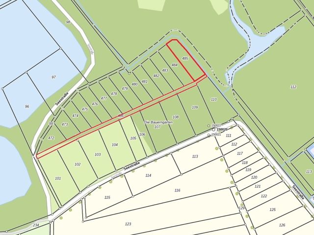 Lageskizze - Flurstück 485 und Wegeflurstück - Vertragsfreie Waldfläche nahe dem Baggersee & dem Schloss Gusow