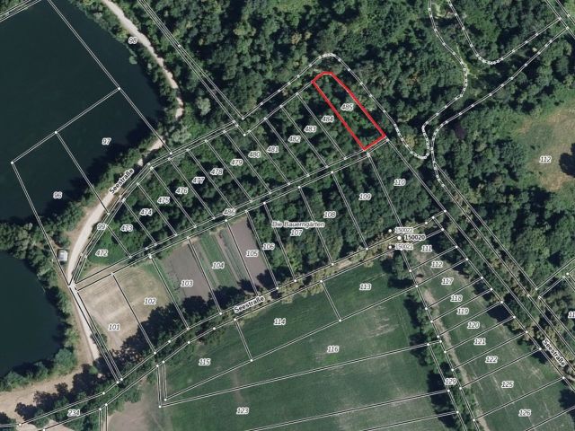 Lageskizze mit Luftbildunterlegung - Flurstück 485 - Vertragsfreie Waldfläche nahe dem Baggersee & dem Schloss Gusow