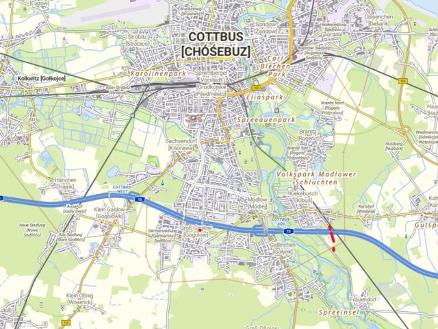Lageskizze gesamt - 5 Splitterflächen (u. a. Grün- und Landwirtschaftsfläche) in Cottbus **teilweise vertragslose Nutzung**