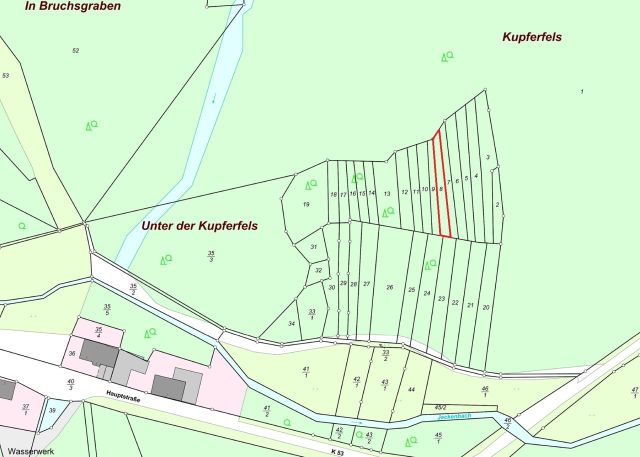 Umgebungsskizze - Bewaldeter Streifen oberhalb von Unterjeckenbach im Landkreis Kusel in Rheinland-Pfalz