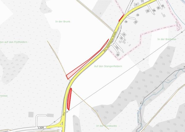 Lageskizze - Straßenbegleitende Grundstücke an der B41 **teilweise vertraglose Nutzung**