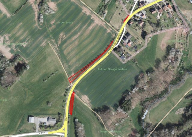 Lageskizze mit Luftbildunterlegung - Straßenbegleitende Grundstücke an der B41 **teilweise vertraglose Nutzung**