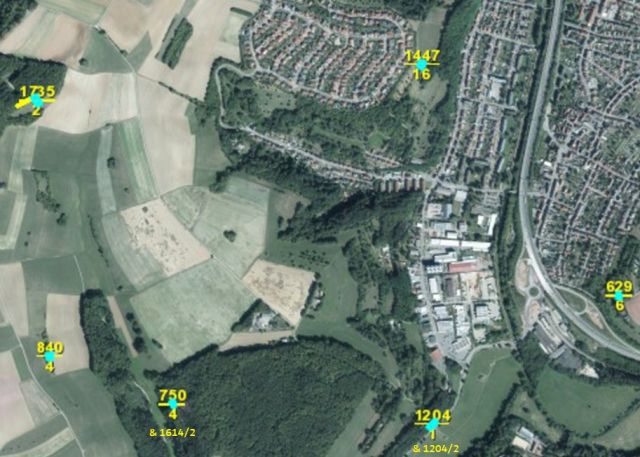 Lageskizze mit Luftbildunterlegung - Teile der ehemaligen Westwallbunkeranlage  **etwa 30 km von Saarbrücken und der französischen Landesgrenze entfernt**