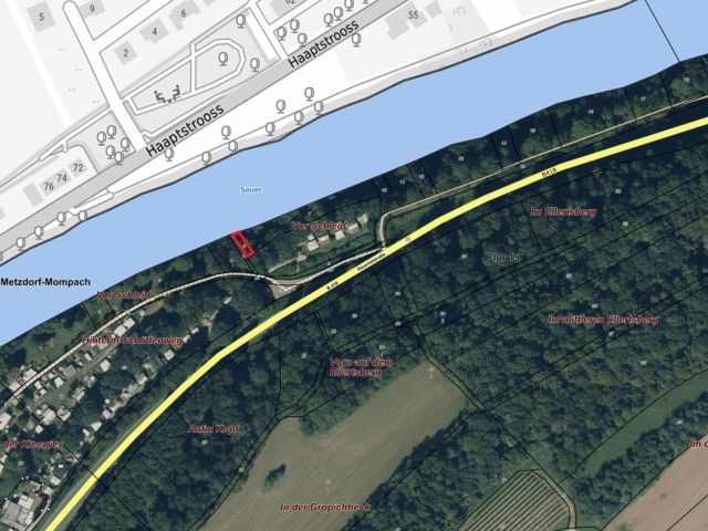 Lageskizze mit Umgebung und Luftbildunterlegung - Grundstück aus dem Bereich der ehemaligen Westwallbunkeranlage ++ an der ´Sauer´ und nahe dem Campingplatz  ´DeuLux´++