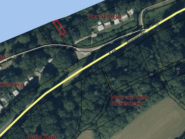 Lageskizze mit Luftbildunterlegung - Grundstück aus dem Bereich der ehemaligen Westwallbunkeranlage ++ an der ´Sauer´ und nahe dem Campingplatz  ´DeuLux´++