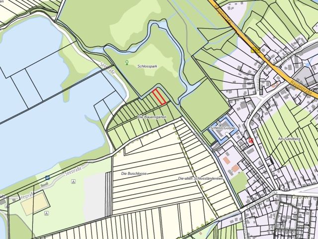 Lageskizze mit Umgebung - Flurstück 484 - Vertragsfreie Waldfläche nahe dem Baggersee & dem Schloss Gusow