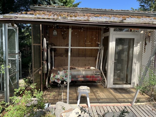 Blick auf die Terrasse - Grundstück mit ehem. Bungalow, Schuppen & Carport ++in einem Wohn- und Erholungsgebiet im nordöstlichen Umland von Berlin++