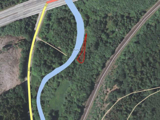 Lageskizze mit Luftbildunterlegung - Vertragsfreies Grundstück angrenzend an den Fluss ´Nahe´ **unweit der A62 und der Landesgrenze zu Rheinland-Pfalz**