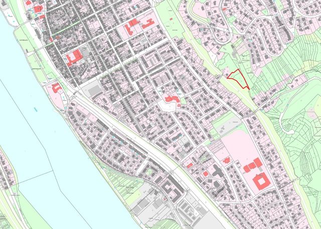 Lageskizze - Freifläche mit Baumbestand neben Wohnhäusern und angrenzend an den Schützenplatz ca. 10 km von der Koblenzer Altstadt entfernt