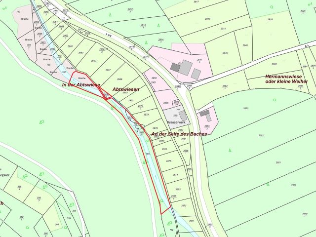Lageskizze - Vertragsfreie Waldflächen mit einem Teil des Eppenbrunner Baches **etwa 5 km von der Französischen Landesgrenze entfernt**