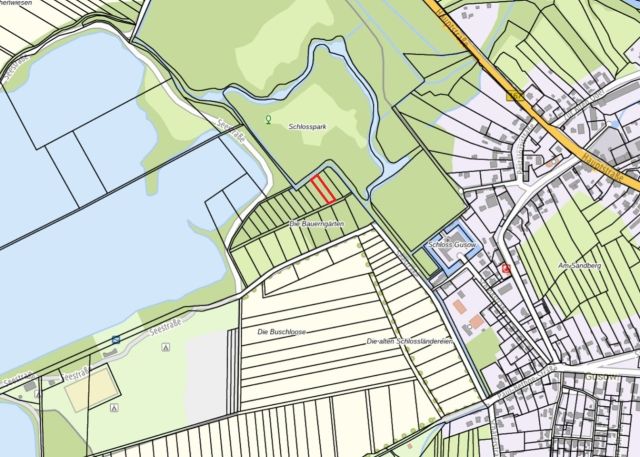 Umgebungsskizze Flurstück 483 - Vertragsfreie Waldfläche nahe dem Baggersee & dem Schloss Gusow
