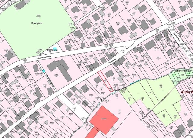 Lage des Verkaufsgegenstandes - Innerstädtische Freifläche im Wohngebiet **Ufergrundstück direkt am Weiser Bach**
