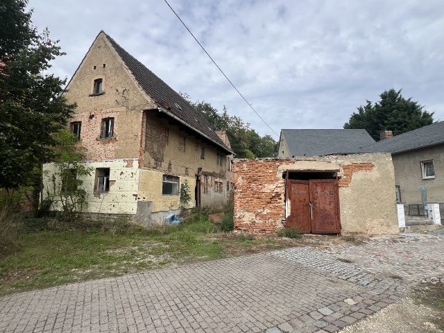Blick auf das Verkaufsobjekt  - Ruinöses Wohnhaus mit ehemaliger Garage nahe der B180 & unweit der Landesgrenze zu Thüringen