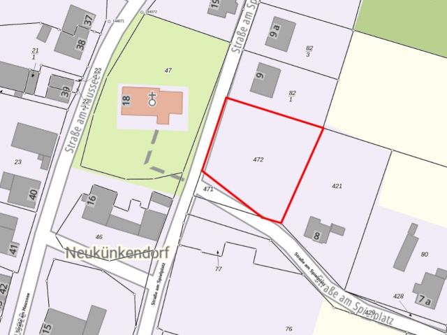 Lageskizze - Grundstück im Ortskern & Innenbereich gemäß § 34 BauGB *direkte Lage neben der alten Dorfkirche + nahe dem Haussee*