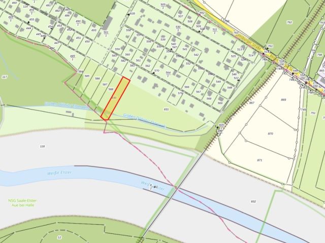 Umgebungsskizze - Landwirtschaftsfläche hinter einer Kleingartenanlage südöstlich von Halle (Saale)