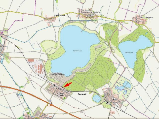 Umgebungsskizze - Leerstehende Doppelhaushälfte ca. 1 km südlich des ´Concordia-Sees´ und ca. 50 km südwestlich der Landeshauptstadt Magdeburg