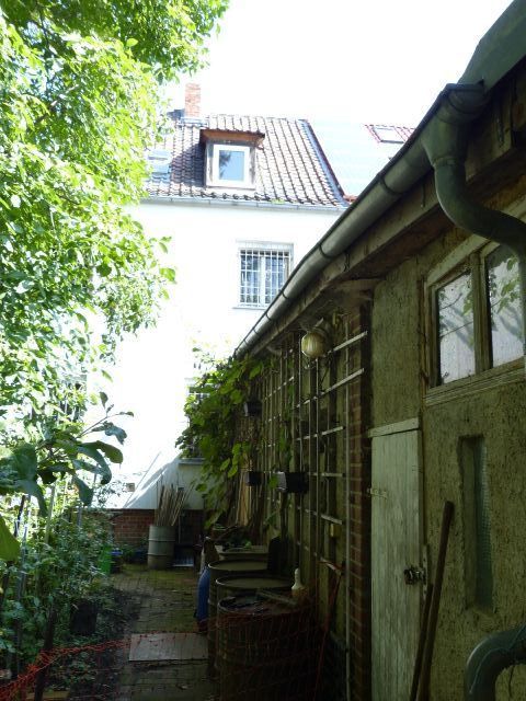 Nebengebäude und rückwärtige Ansicht Wohngebäude - Leerstehende Doppelhaushälfte ca. 1 km südlich des ´Concordia-Sees´ und ca. 50 km südwestlich der Landeshauptstadt Magdeburg