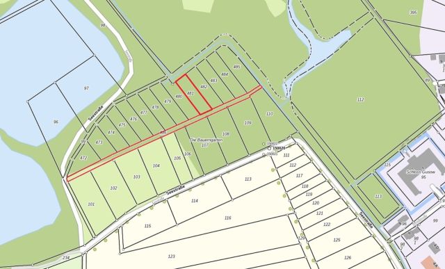 Lageskizze - Flurstück 481 und Wegeflurstück - Vertragsfreie Waldfläche nahe dem Baggersee & dem Schloss Gusow
